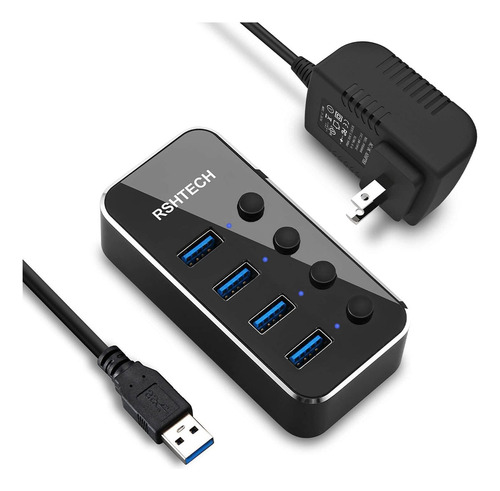 Hub Usb Alimentado, Rshtech 4 Puertos Usb 3.0 Hub Splitter E