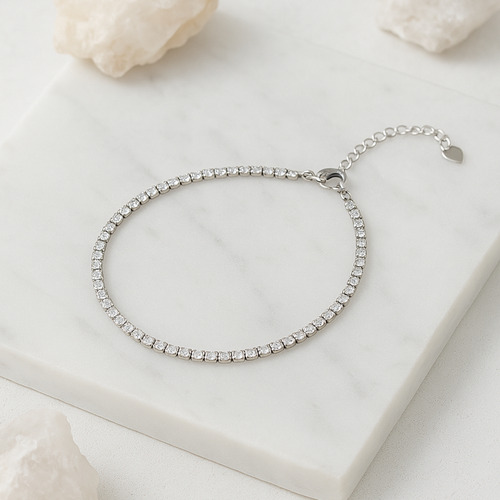 Pulseira Feminina Riviera Zircônias Aço Presente Dia Mães Comprimento 20 Cm Cor Prateado Diâmetro 17 Cm