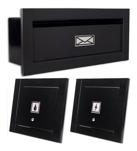 Caixa Correio Carta Linear Preta + Visor Água E Luz