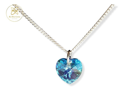 Imagen 4 de 7 de Cadena Plata + Dije Corazon Cristal Swa Celeste Tornas 10mm