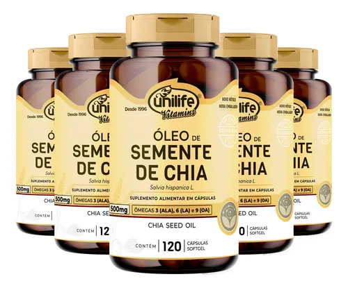 comprar Kit 5 Óleo De Semente De Chia Unilife 120 Cápsulas
