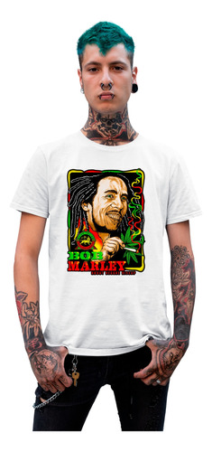 Camiseta Bob Marley Grafica Manga Corta Nueva Blanca Zion