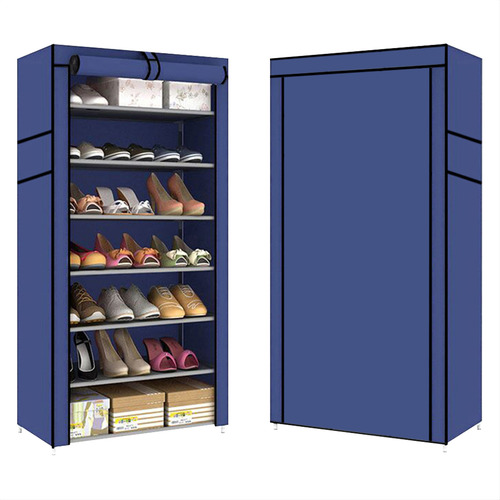 Rack Zapatera Cubierta De Tela 7 Niveles Lincky Organizador Zapatos Color Azul