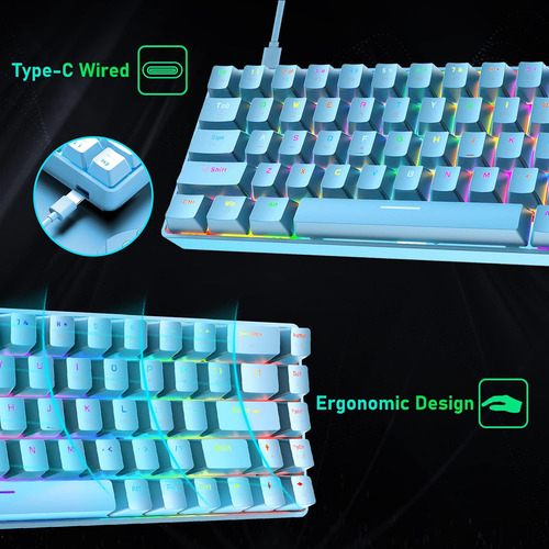 Teclado Gamer Mecanico Lexonelec 60% Switch Azul