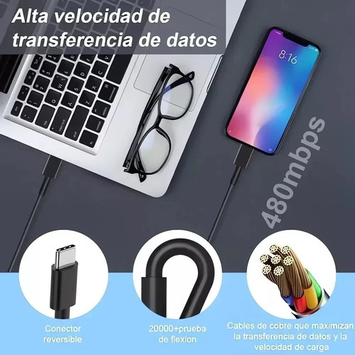 Cargador 45w Tipo C Carga Súper Rápida Compatible Con Cable Negro