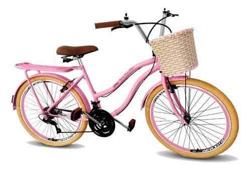 Bicicleta  de passeio Maria Clara Bikes Passeio aro 26 17" 18v freios v-brakes câmbios Yamada cor rosa com descanso lateral