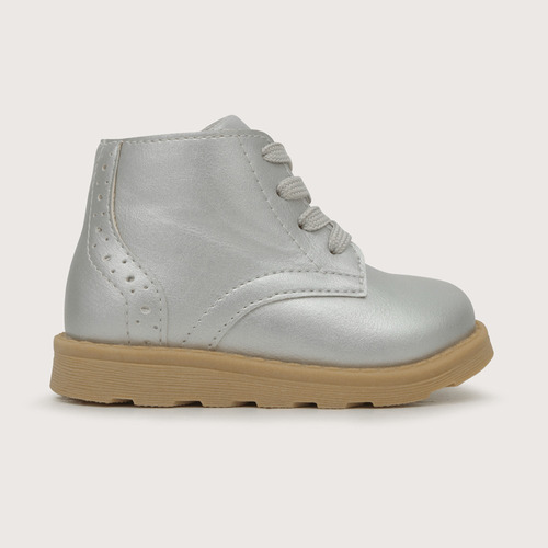 Botin Niña Silver Cordón Y Cierre Plateado (20 A 29)