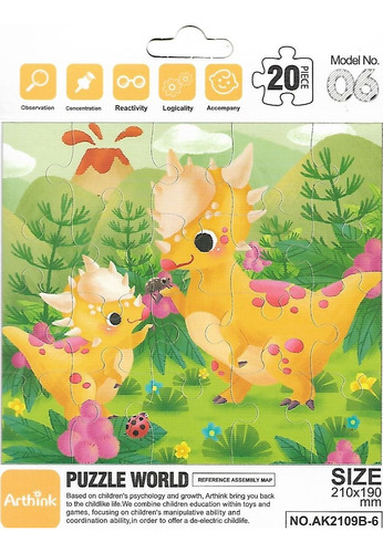 Set De 6 Rompecabezas De Dinosaurios, 20 Piezas C/u. Set 1