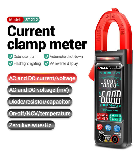 Pinza Amperimétrica Digital 6000 Cuentas, Multímetro, Rojo
