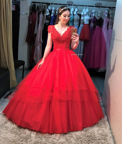 vestido de festa de 15 anos vermelho