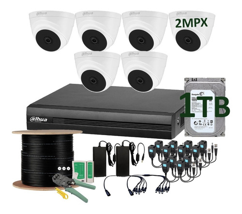 Kit Cctv 6 Camaras Circuito Cerrado Domo Dahua 2mpx Full Hd
