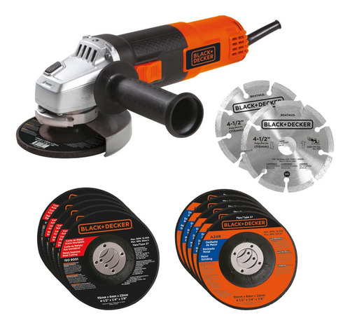 Esmeriladora 4-1/2 820w + Accesorios Black+decker G720k12 Naranja 60 Hz
