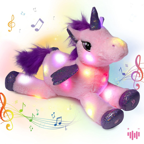 Led Musical Relleno Unicornio Iluminar Cantar Juguete D...