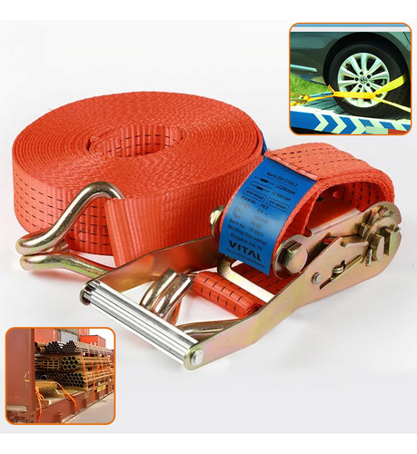 Cinta Catraca Amarração Caminhão Carga 2 Ton 50mm 9 Metros Cor Laranja