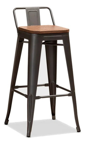 Pack X4 Piso Taburete Tolix Negro 66cm Con Madera Oscura