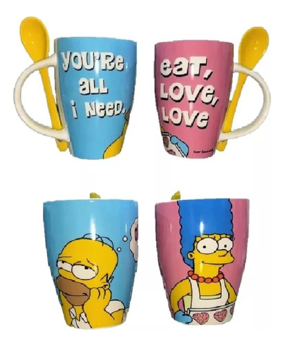 Dúo Tazas Los Simpson Homero & Marge Set Dos Tazas 340ml 