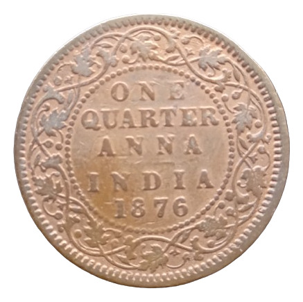 Moeda Índia Britânica 1/4 Anna 1876