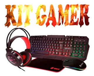 Kit Gamer Teros Audifonos + Mouse + Teclado + Pad Mouse Color Del Teclado Negro