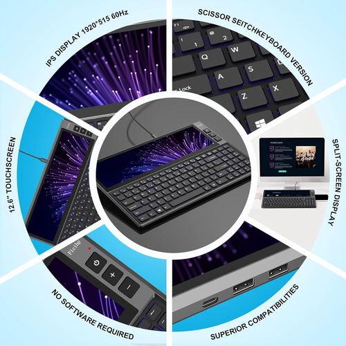 Ficihp Teclado Rgb, Monitor De Pantalla Táctil Integrado