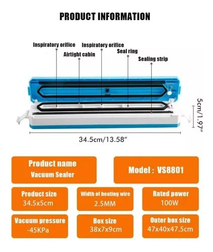 Maquina Sellador De Bolsas Al Vacio Para Alimentos Vs-8801