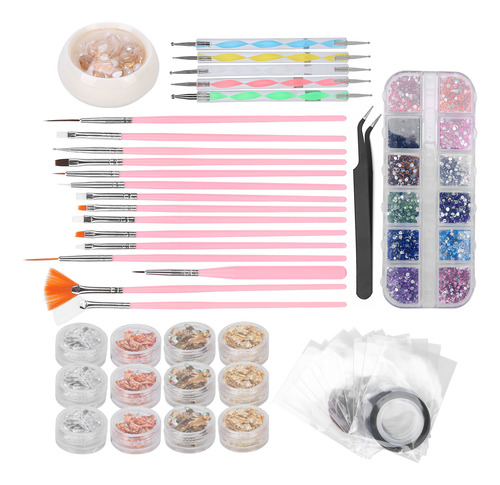 Juego De Herramientas Para Decoración De Uñas, Brocha Y Bolí