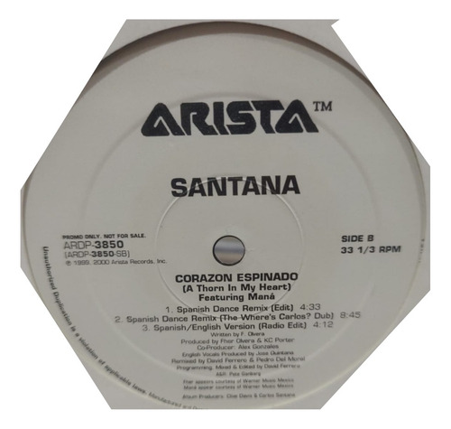 Santana Featuring Maná Corazon Espinado 12 Vinyl