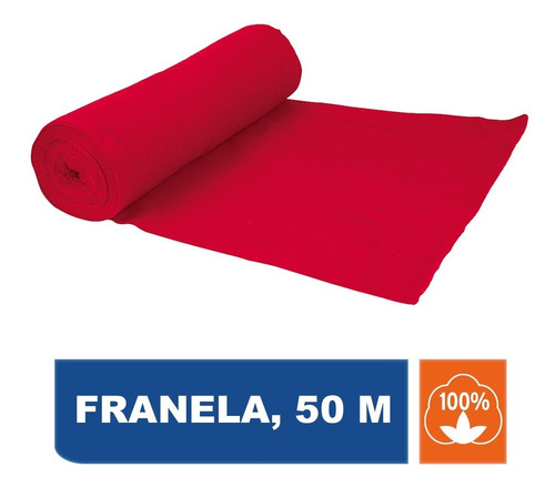 Franela De Algodón, En Rollo, 50 M, Color Rojo 57002