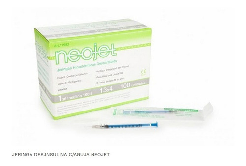 Jeringas Para Insulina 1ml 100u Con Aguja 13x4 Neojet X 100u