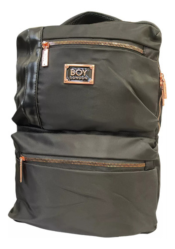 Mochila Negra Casual Urbana Cierres Rosa Metálico Boy London Color Negro Diseño De La Tela Lisa