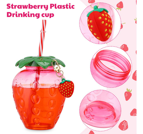 4 Tazas Para Beber Con Forma De Fresa, Botellas Con Pajita,