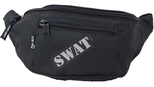 Riñonera Fox Boy Tatica Swat con 3 bolsillos, color negro, diseño de tela lisa