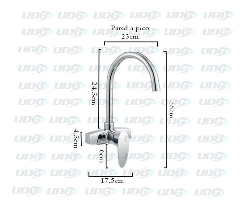 Imagen 3 de 7 de Griferia Monocomando Abs Pared Cromada Pico J 7154 Cuotas