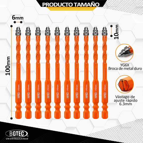 Broca De Carburo Con Cabeza Dentada, 10 Unidades, Mango Rápi
