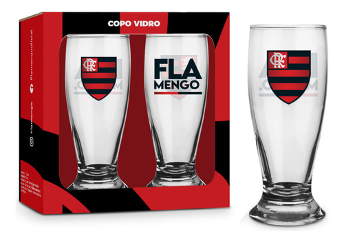 Conjunto 2 Copos Munich Flamengo Vidro Cerveja Chopp - 200ml