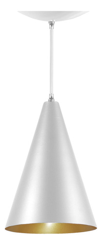 Luminária Pendente Cone M 15,5cm Diâmetro X 22cm Altura Cor Branco Textura X Dourado