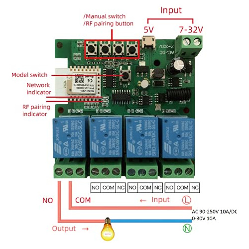 Interruptor De Relé Zigbee Mhcozy De 4 Canales Y 12 V Con Co