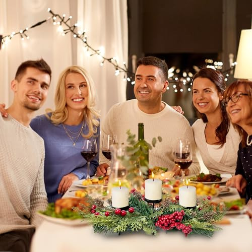 Portavelas De Navidad Con Aros, Bayas Y Conos De Pino