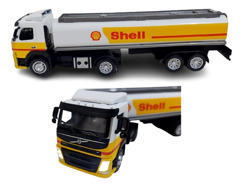 Miniatura Caminhão Shell Volvo Tanque Acende Farol C Barulho Cor Amarelo Com Branco