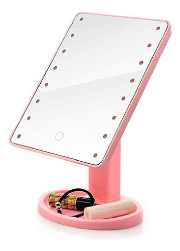 Aleissi Espejo Con Base Luz Led Maquillaje Rotacion 360° Marco Rosa