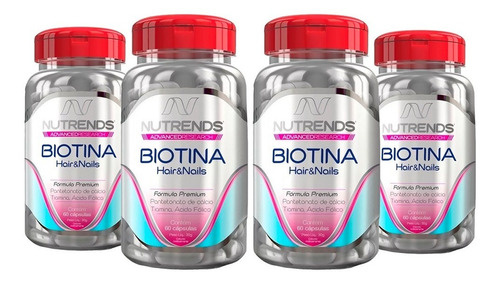  4x Biotina Premium Nutrends Firmeza Crescimento Cabelo Unha