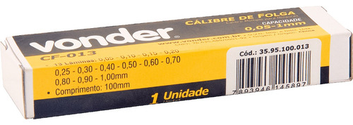 Calibre De Folga Mecânico 0,05mm A1,00 Mm 13 Lâminas Vonder