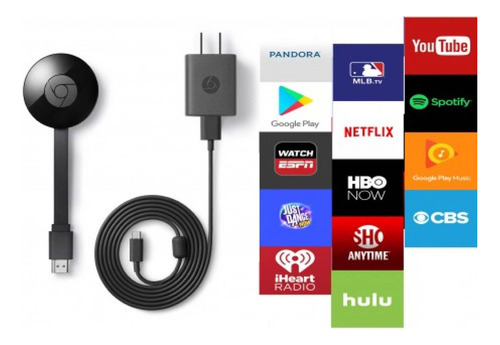 Chromecast 2 Full Hd Wifi Streaming Vídeo Netflix Cor Preto Preto Wi-fi
