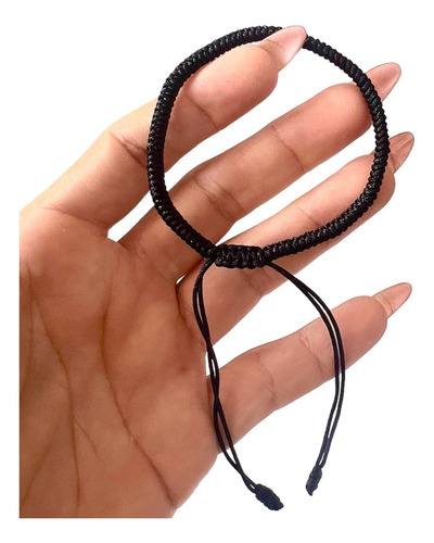 Pulsera De Cuerda Tibetana Negra Suerte Protección Fortuna Color Negro Diámetro 6 cm