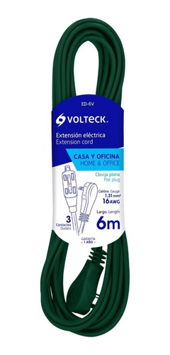 Extensión Eléctrica Doméstica, 6 M, Verde, Volteck 48026