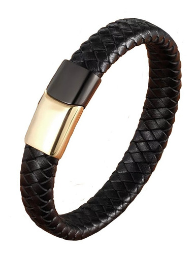 Pulsera Manilla Negra Cuero Trenzada Para Hombre