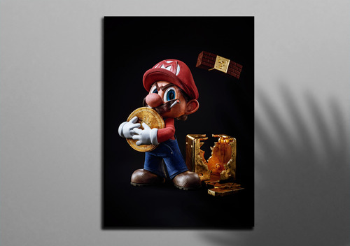 Cuadro Vinilo Alta Calidad Brillante-mario Bitcoin-50*70cm 