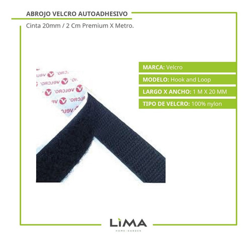 Imagen 2 de 10 de Abrojo Velcro Autoadhesivo Cinta 20mm / 2 Cm Premium X Metro
