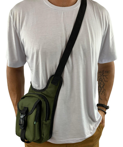 Pochete Bag De Perna Motoboy Camping Pescaria Masculina Cor Verde-musgo Desenho do tecido Liso