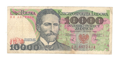 Billete Polonia 10,000 Eslotis (1988) Estanislao Wyspianski