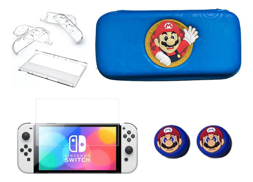 Estuche De Mario A + Acrilico + 2 Grips + Vidrio Switch Oled